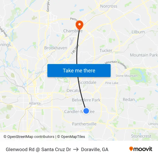 Glenwood Rd @ Santa Cruz Dr to Doraville, GA map