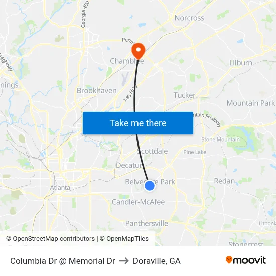 Columbia Dr @ Memorial Dr to Doraville, GA map