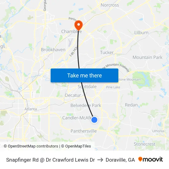 Snapfinger Rd @ Dr Crawford Lewis Dr to Doraville, GA map