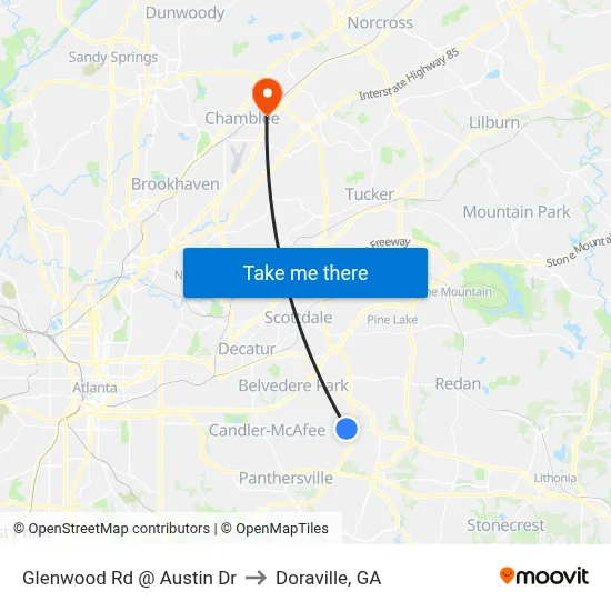 Glenwood Rd @ Austin Dr to Doraville, GA map