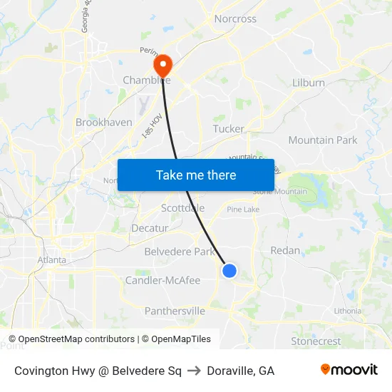 Covington Hwy @ Belvedere Sq to Doraville, GA map