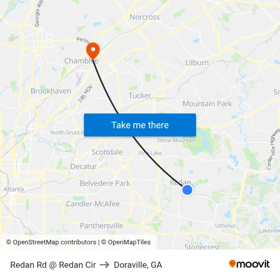 Redan Rd @ Redan Cir to Doraville, GA map