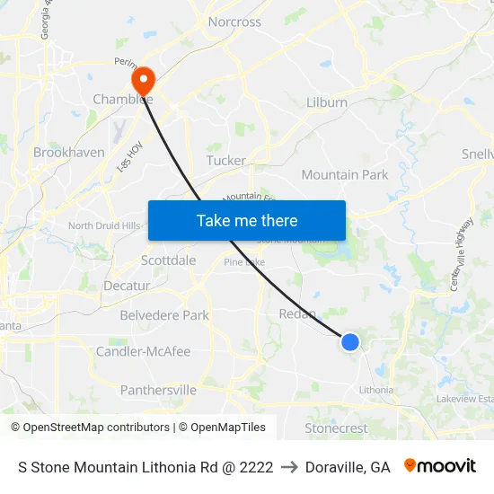 S Stone Mountain Lithonia Rd @ 2222 to Doraville, GA map