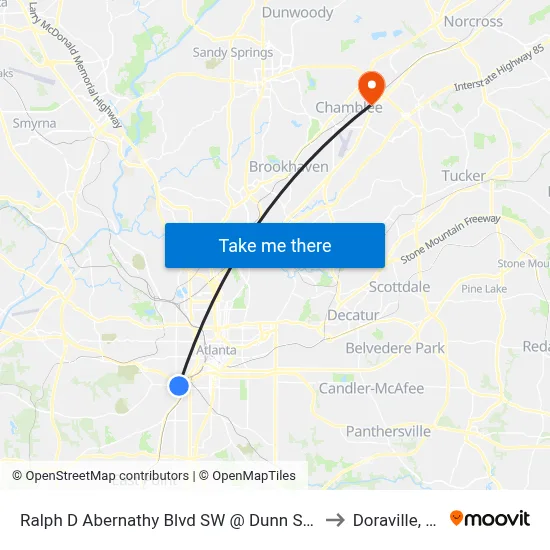 Ralph D Abernathy Blvd SW @ Dunn St SW to Doraville, GA map