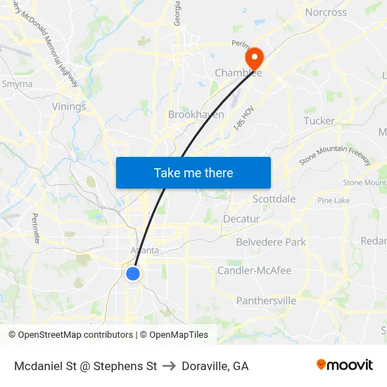 Mcdaniel St @ Stephens St to Doraville, GA map