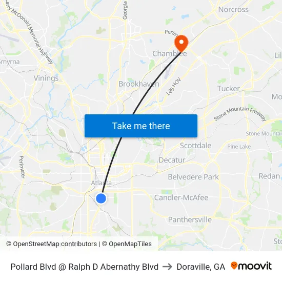 Pollard Blvd @ Ralph D Abernathy Blvd to Doraville, GA map