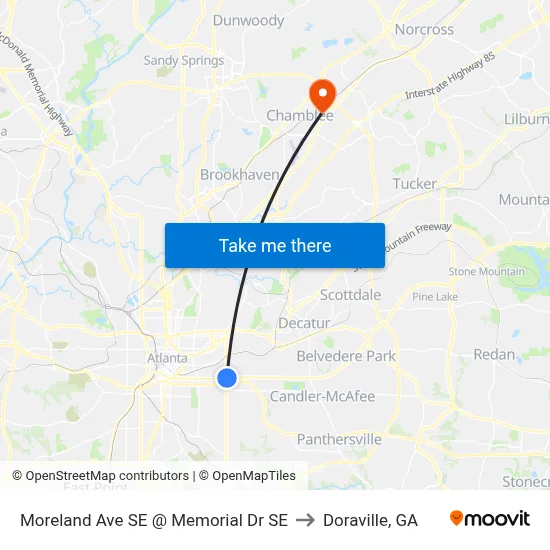 Moreland Ave SE @ Memorial Dr SE to Doraville, GA map