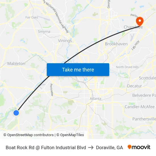 Boat Rock Rd @ Fulton Industrial Blvd to Doraville, GA map