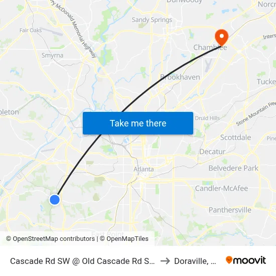 Cascade Rd SW @ Old Cascade Rd SW to Doraville, GA map