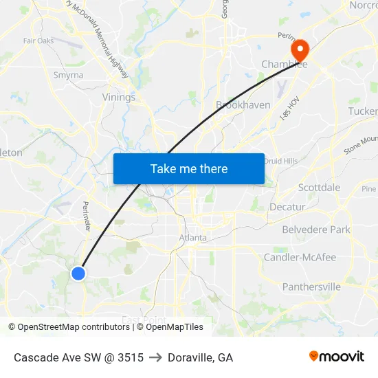 Cascade Ave SW @ 3515 to Doraville, GA map