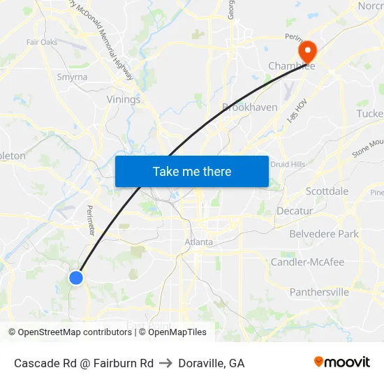 Cascade Rd @ Fairburn Rd to Doraville, GA map