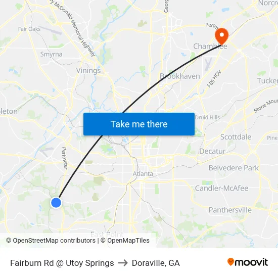 Fairburn Rd @ Utoy Springs to Doraville, GA map