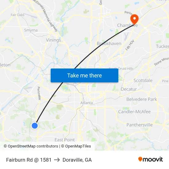 Fairburn Rd @ 1581 to Doraville, GA map