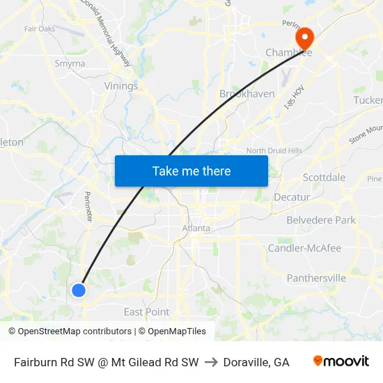 Fairburn Rd SW @ Mt Gilead Rd SW to Doraville, GA map