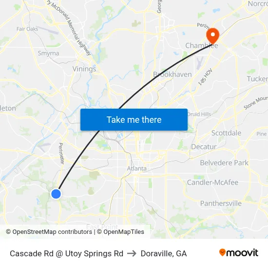 Cascade Rd @ Utoy Springs Rd to Doraville, GA map