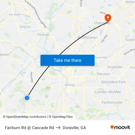 Fairburn Rd @ Cascade Rd to Doraville, GA map