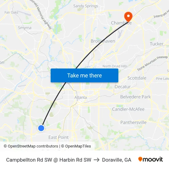 Campbellton Rd SW @ Harbin Rd SW to Doraville, GA map