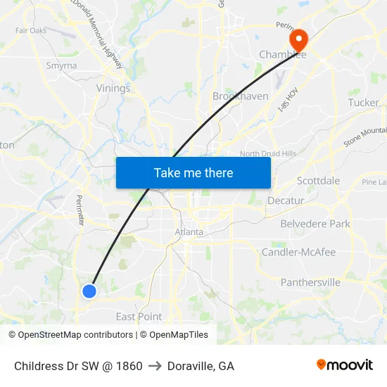 Childress Dr SW @ 1860 to Doraville, GA map