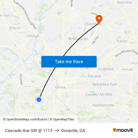 Cascade Ave SW @ 1113 to Doraville, GA map