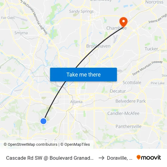 Cascade Rd SW @ Boulevard Granada SW to Doraville, GA map