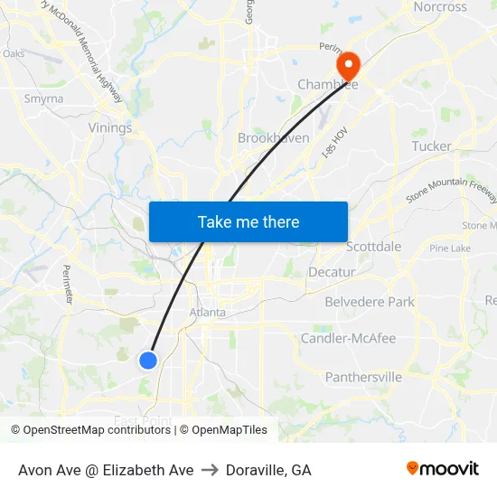 Avon Ave @ Elizabeth Ave to Doraville, GA map