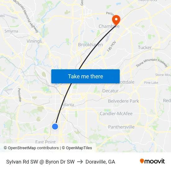 Sylvan Rd SW @ Byron Dr SW to Doraville, GA map