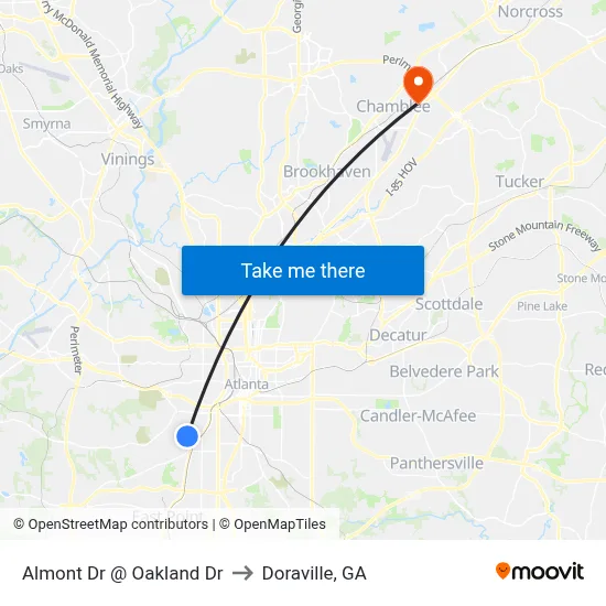 Almont Dr @ Oakland Dr to Doraville, GA map
