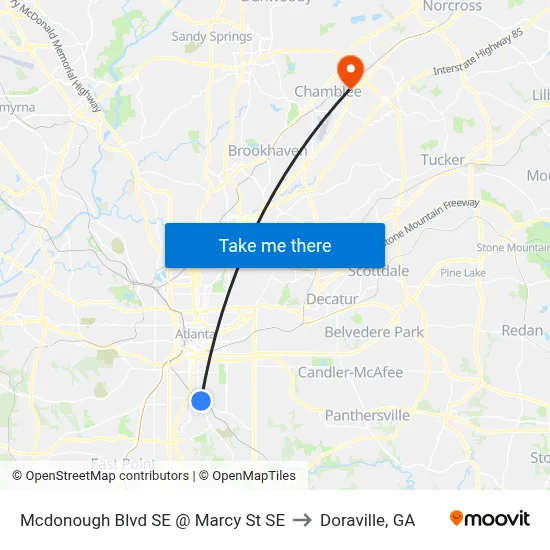 Mcdonough Blvd SE @ Marcy St SE to Doraville, GA map