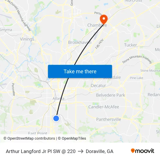 Arthur Langford Jr Pl SW @ 220 to Doraville, GA map