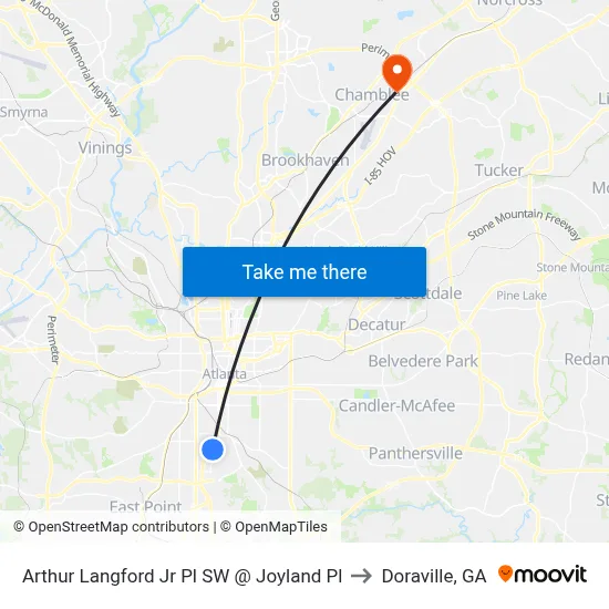 Arthur Langford Jr Pl SW @ Joyland Pl to Doraville, GA map