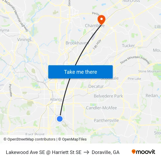 Lakewood Ave SE @ Harriett St SE to Doraville, GA map