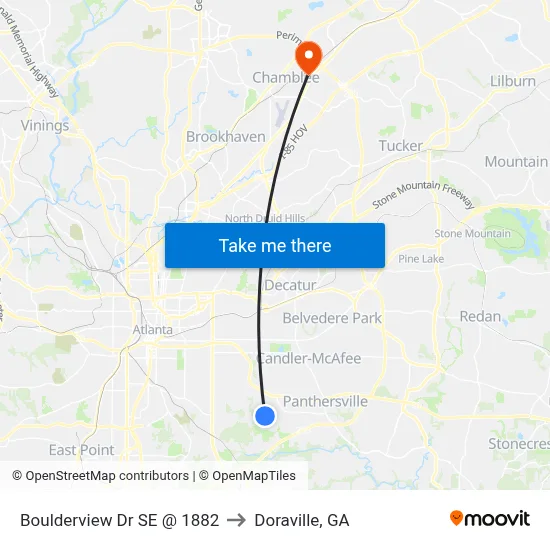 Boulderview Dr SE @ 1882 to Doraville, GA map