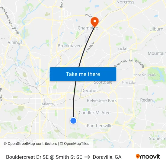 Bouldercrest Dr SE @ Smith St SE to Doraville, GA map