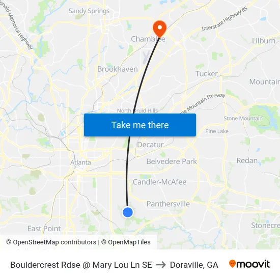 Bouldercrest Rdse @ Mary Lou Ln SE to Doraville, GA map