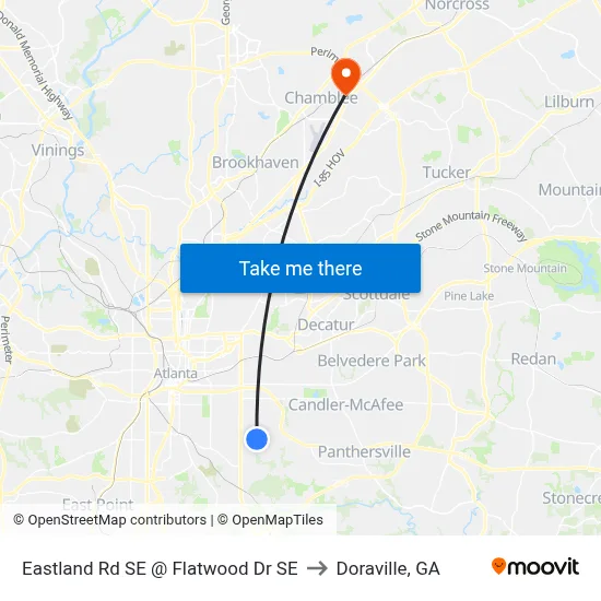 Eastland Rd SE @ Flatwood Dr SE to Doraville, GA map