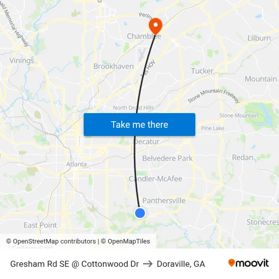 Gresham Rd SE @ Cottonwood Dr to Doraville, GA map