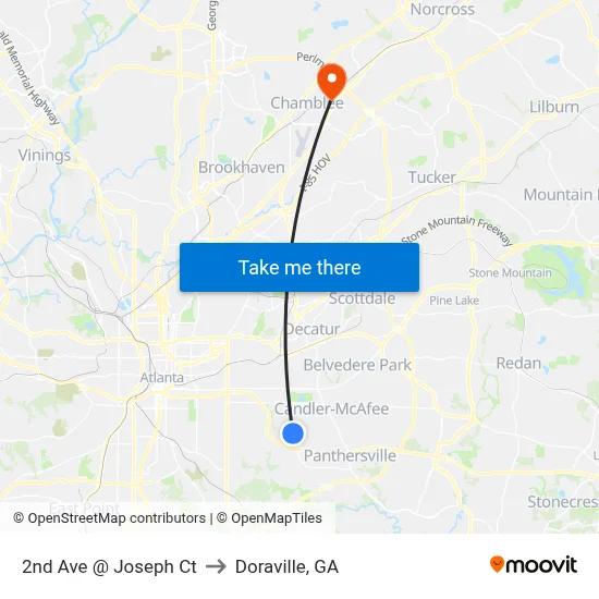 2nd Ave @ Joseph Ct to Doraville, GA map