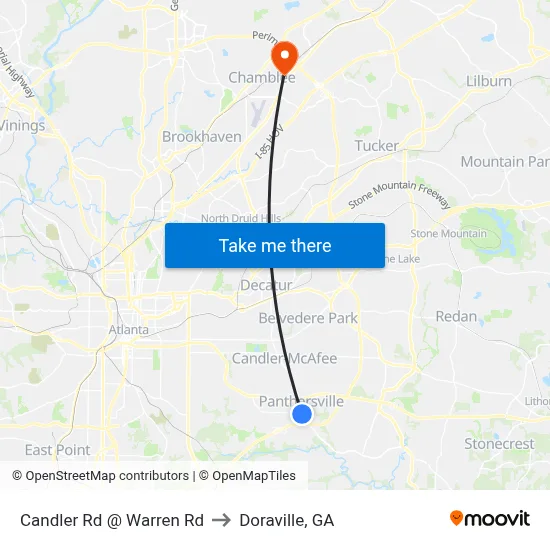 Candler Rd @ Warren Rd to Doraville, GA map