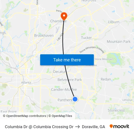 Columbia Dr @ Columbia Crossing Dr to Doraville, GA map