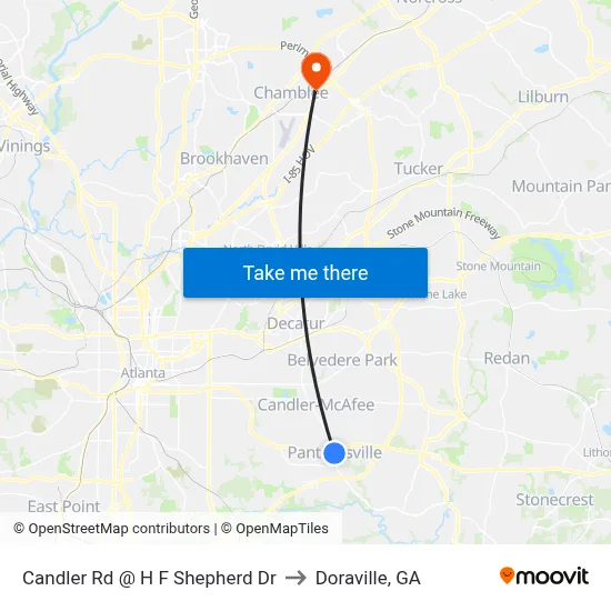 Candler Rd @ H F Shepherd Dr to Doraville, GA map