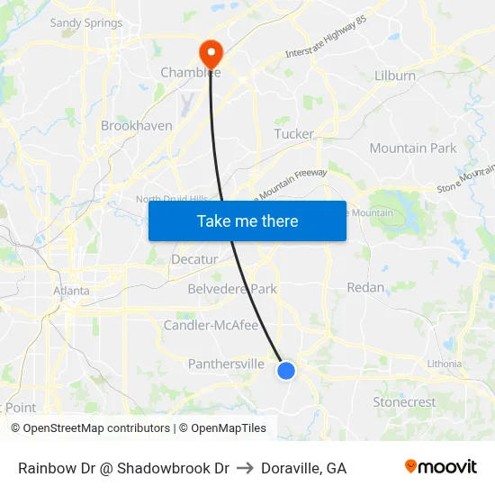 Rainbow Dr @ Shadowbrook Dr to Doraville, GA map