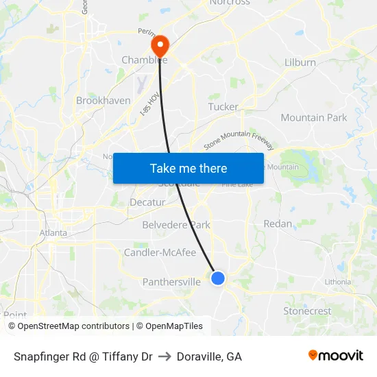 Snapfinger Rd @ Tiffany Dr to Doraville, GA map