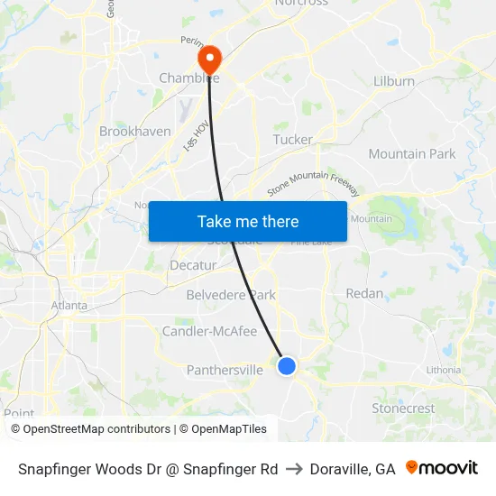 Snapfinger Woods Dr @ Snapfinger Rd to Doraville, GA map