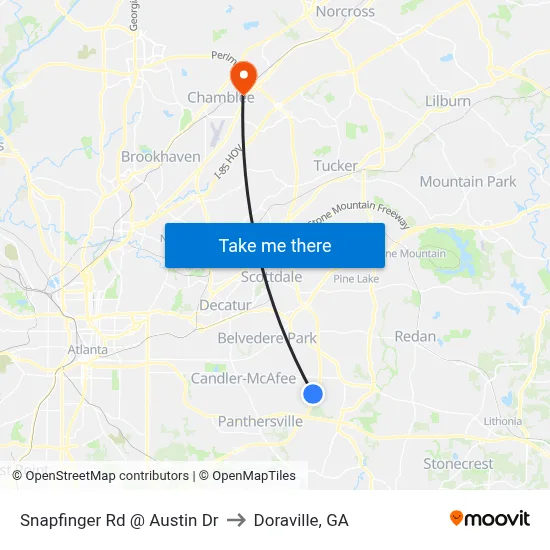 Snapfinger Rd @ Austin Dr to Doraville, GA map