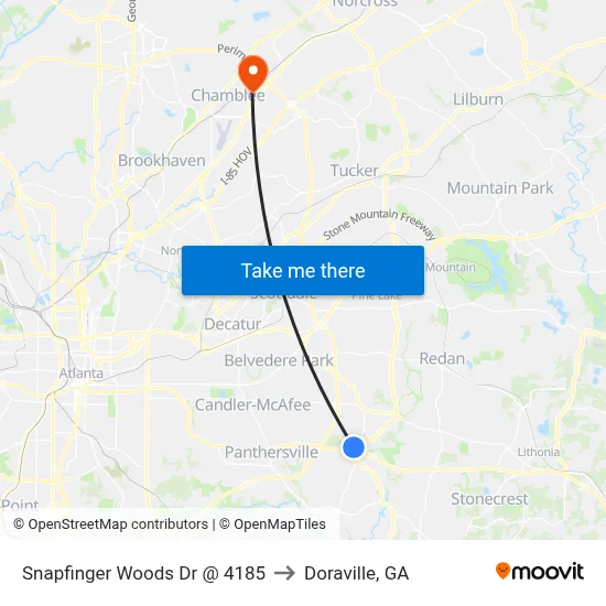 Snapfinger Woods Dr @ 4185 to Doraville, GA map
