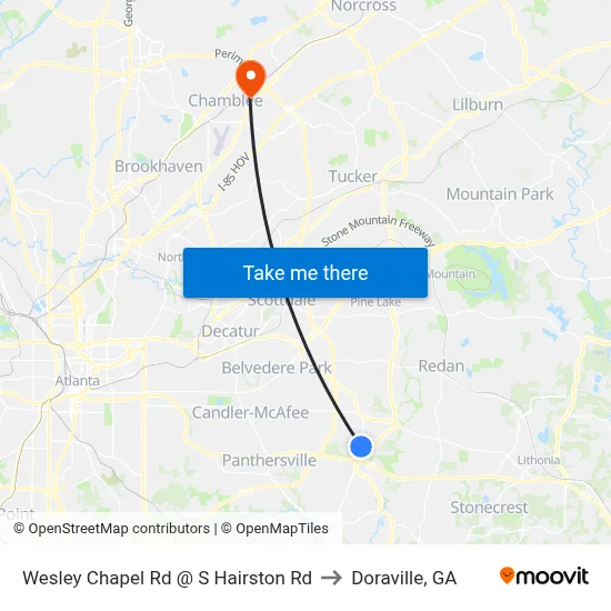 Wesley Chapel Rd @ S Hairston Rd to Doraville, GA map