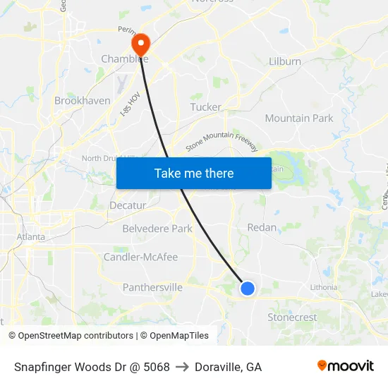 Snapfinger Woods Dr @ 5068 to Doraville, GA map