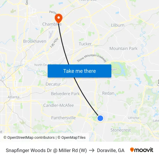 Snapfinger Woods Dr @ Miller Rd (W) to Doraville, GA map