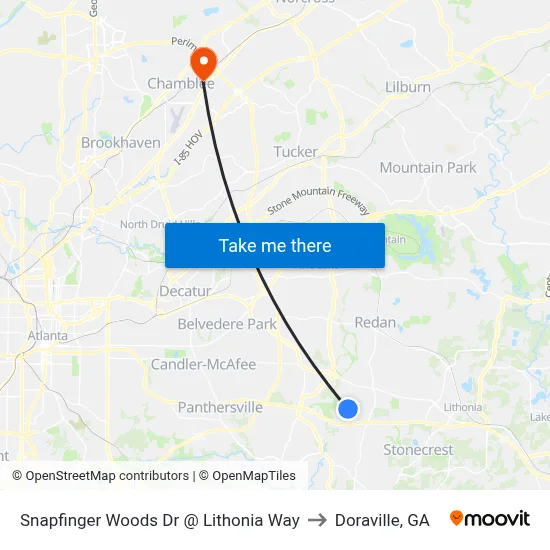Snapfinger Woods Dr @ Lithonia Way to Doraville, GA map