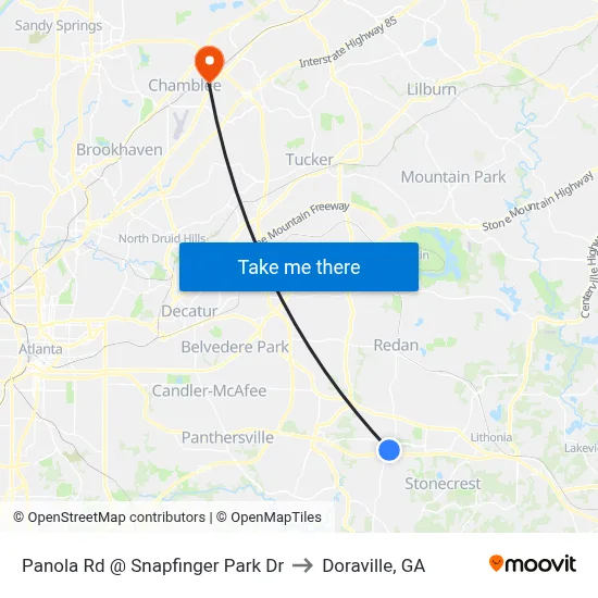 Panola Rd @ Snapfinger Park Dr to Doraville, GA map